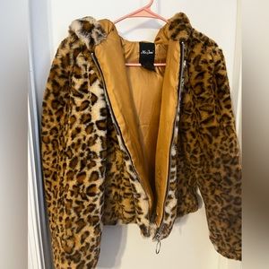 Faux fur leopard print coat
